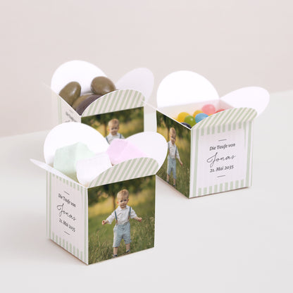 Geschenkbox Taufe Schmetterlingsöffnung Streifen des Hoffnung-Grün foto N° 3