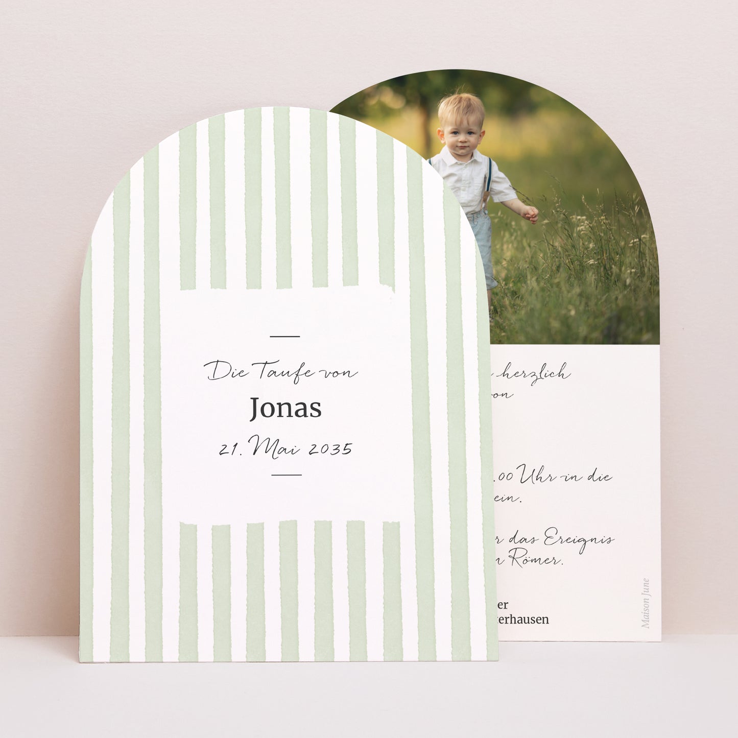 Taufeinladung Kleine Arche Streifen des Hoffnung-Grün foto N° 1