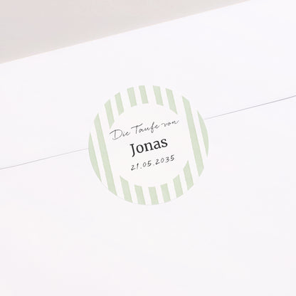 Sticker Taufe Rund Streifen des Hoffnung-Grün foto N° 1