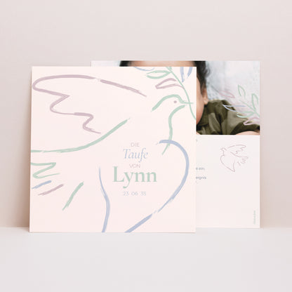 Taufeinladung Einfaches Quadrat Süße Taube foto N° 1