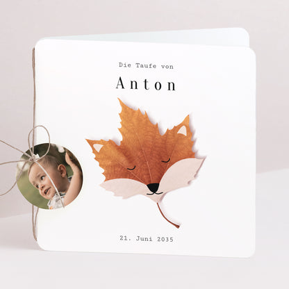 Taufeinladung Doppel-Quadrateinschlag, abgerundete Ecken, runde Etikette foto N° 1