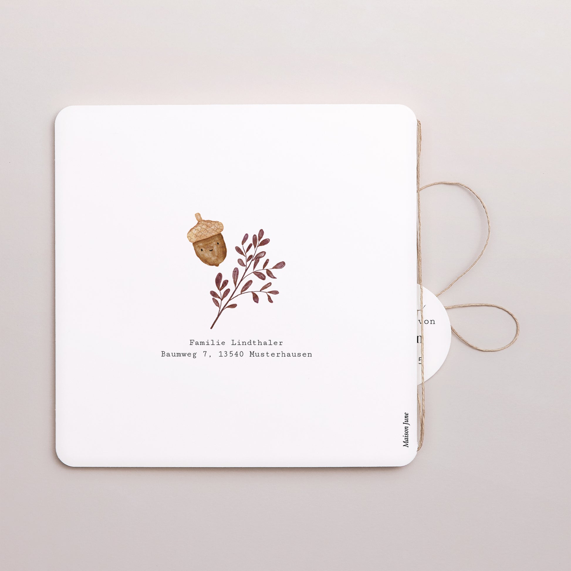 Taufeinladung Doppel-Quadrateinschlag, abgerundete Ecken, runde Etikette foto N° 3