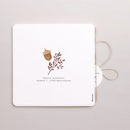 Taufeinladung Doppel-Quadrateinschlag, abgerundete Ecken, runde Etikette foto N° 3