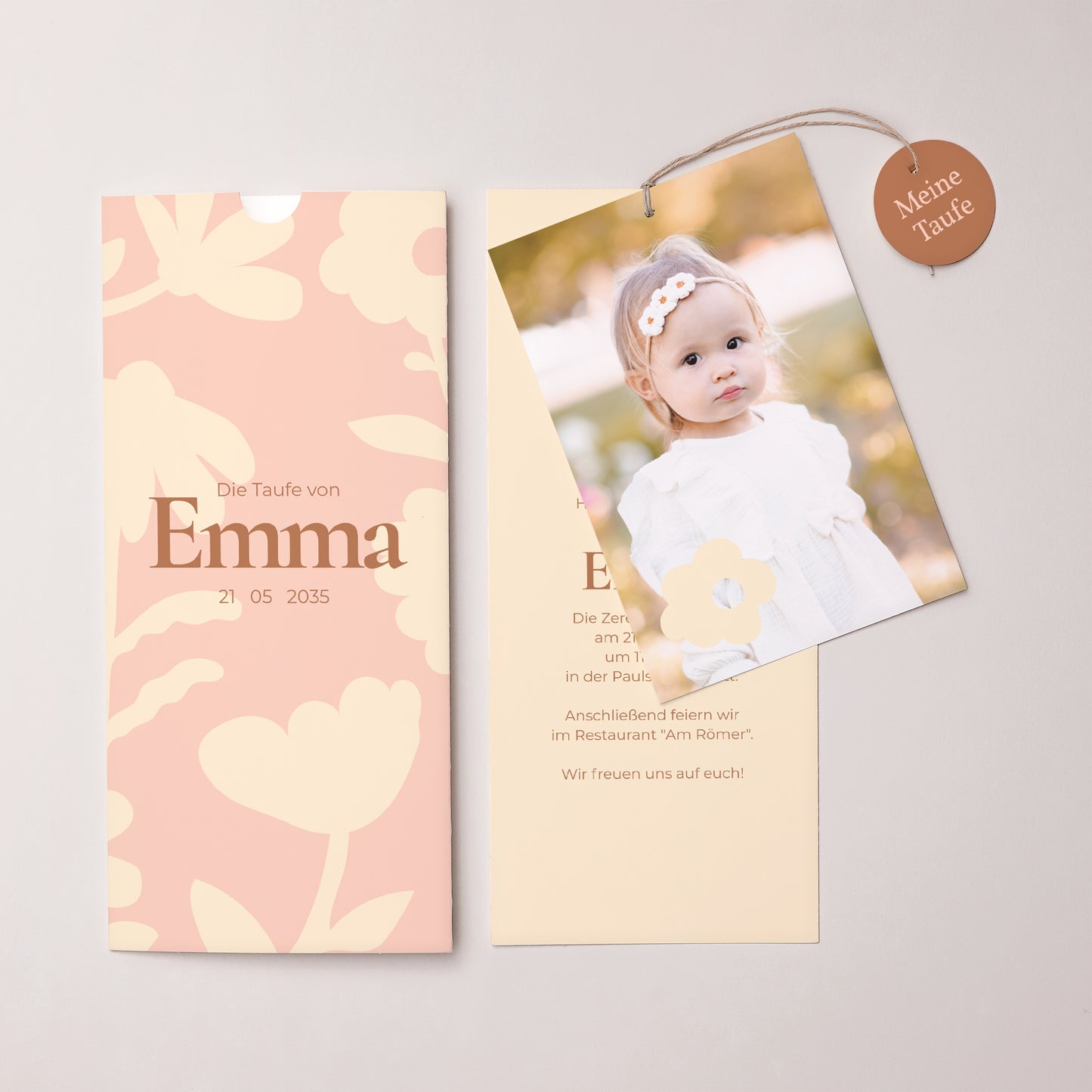 Taufeinladung Portrait-Hülle 2 Karten, Etikett Gesegnetes kleines Wesen foto N° 3
