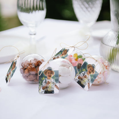 Geschenkbox Taufe Ball mit Wimpel-Etikett Heiliger Augenblick foto N° 2