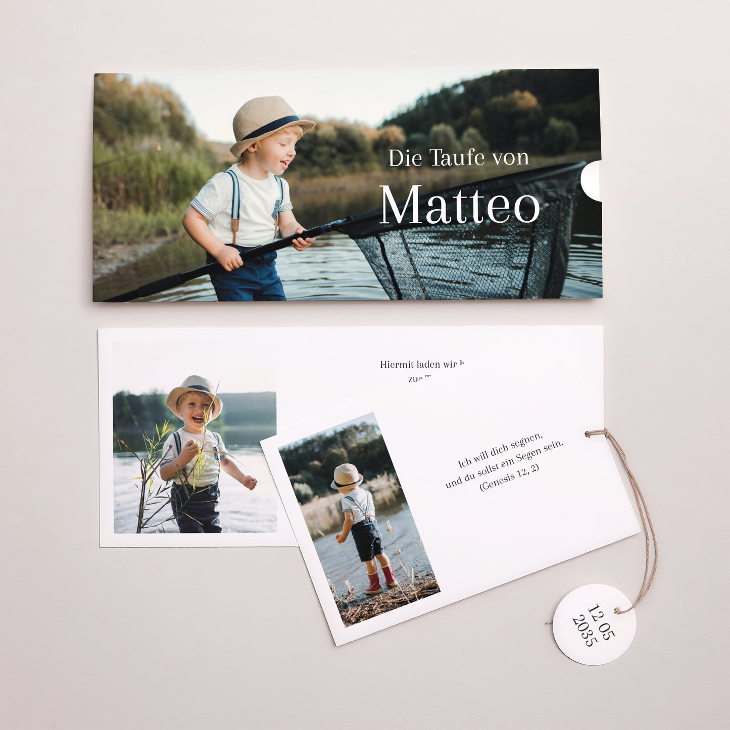 Taufeinladung Mappe 2 Karten, Etikett Heiliger Augenblick foto N° 3