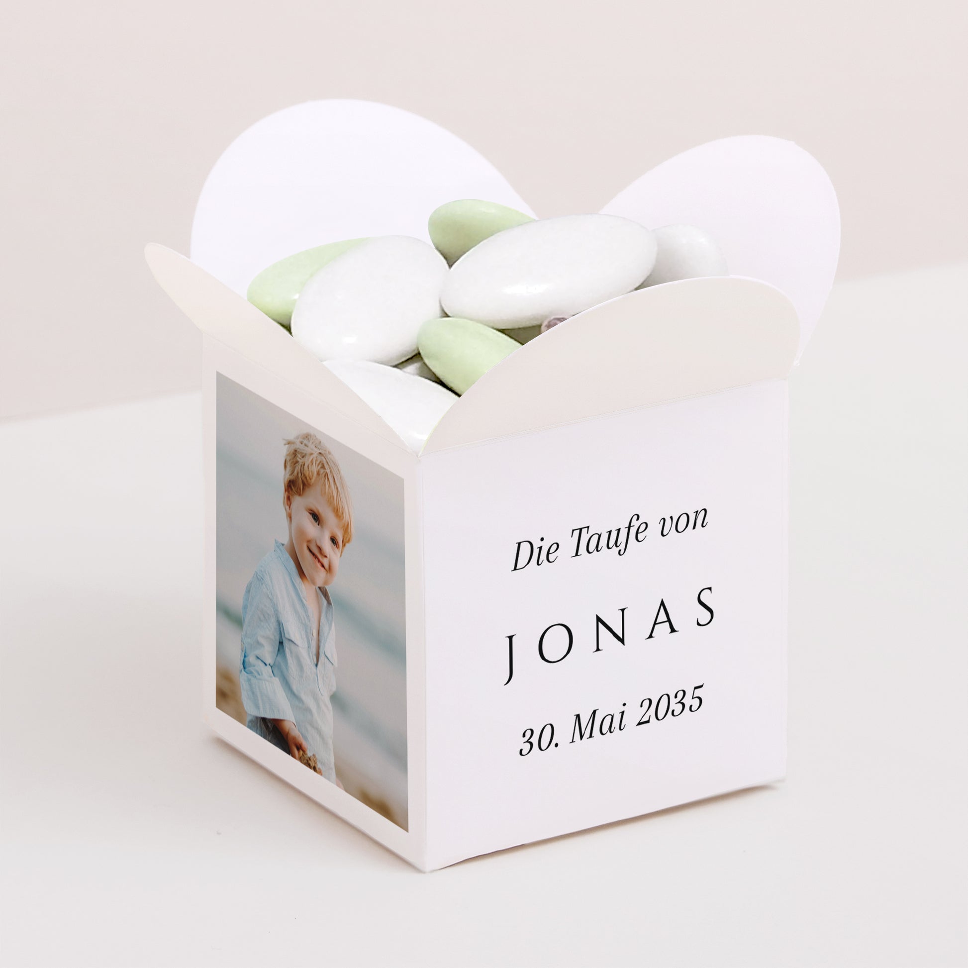 Geschenkbox Taufe Schmetterlingsöffnung Momente der Zärtlichkeit und des Glaubens foto N° 1
