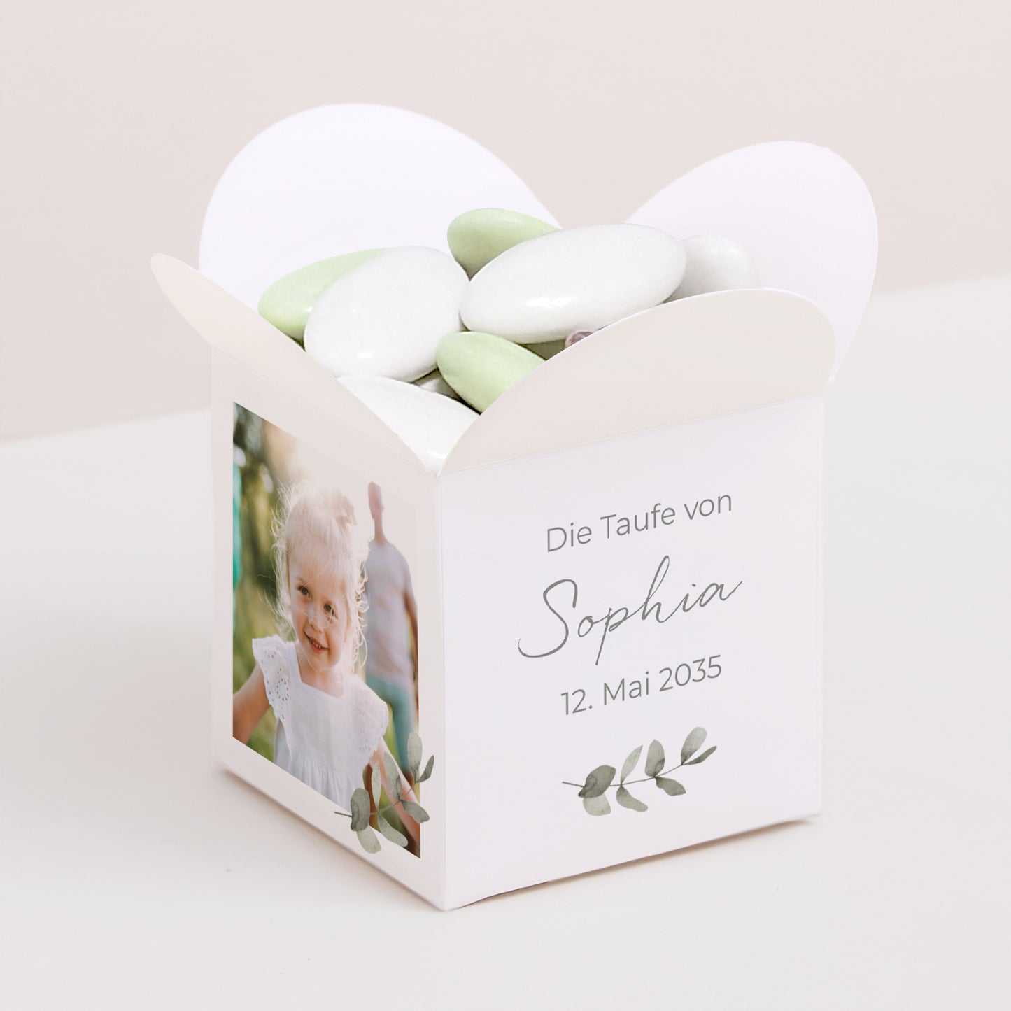 Geschenkbox Taufe Schmetterlingsöffnung Vom Glück gesegnet foto N° 1