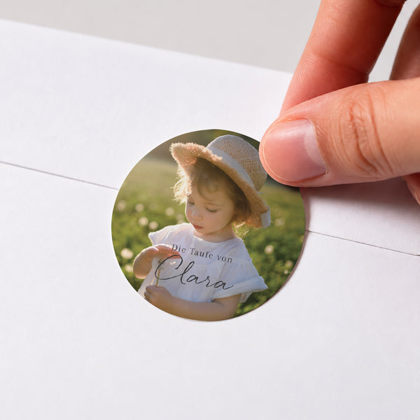 Sticker Taufe Rund Essenz des Moments foto