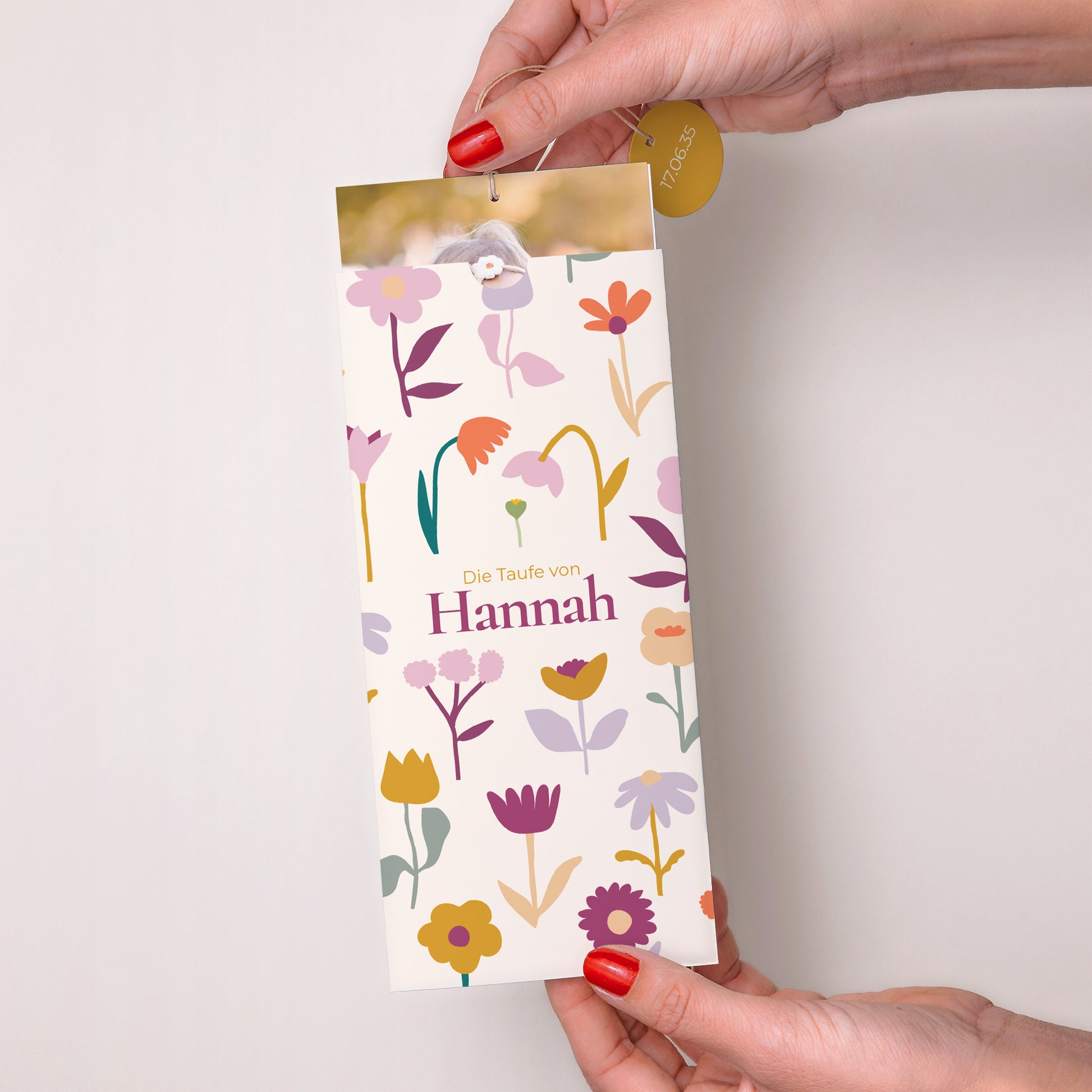 Taufeinladung Portrait-Hülle 2 Karten, Etikett Knospen der Freude foto N° 2