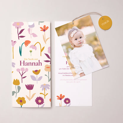 Taufeinladung Portrait-Hülle 2 Karten, Etikett Knospen der Freude foto N° 3