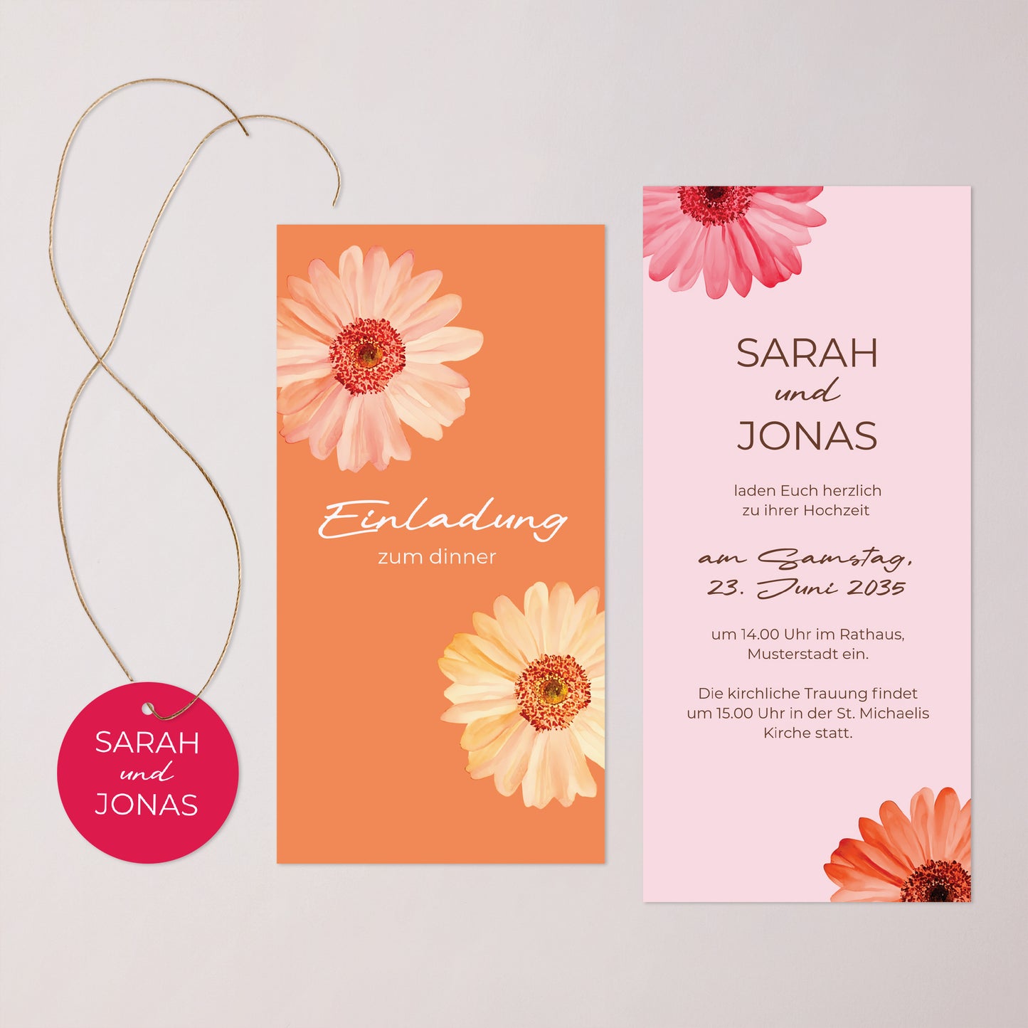 Hochzeitseinladung Tasche, 2 Karten, runden Etikett Blütenflocken foto N° 3