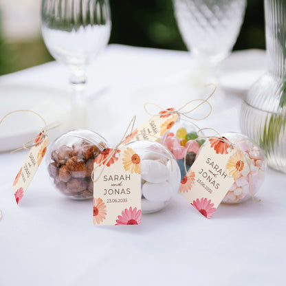 Geschenkbox Hochzeit Ball mit Wimpel-Etikett Blütenflocken foto N° 2