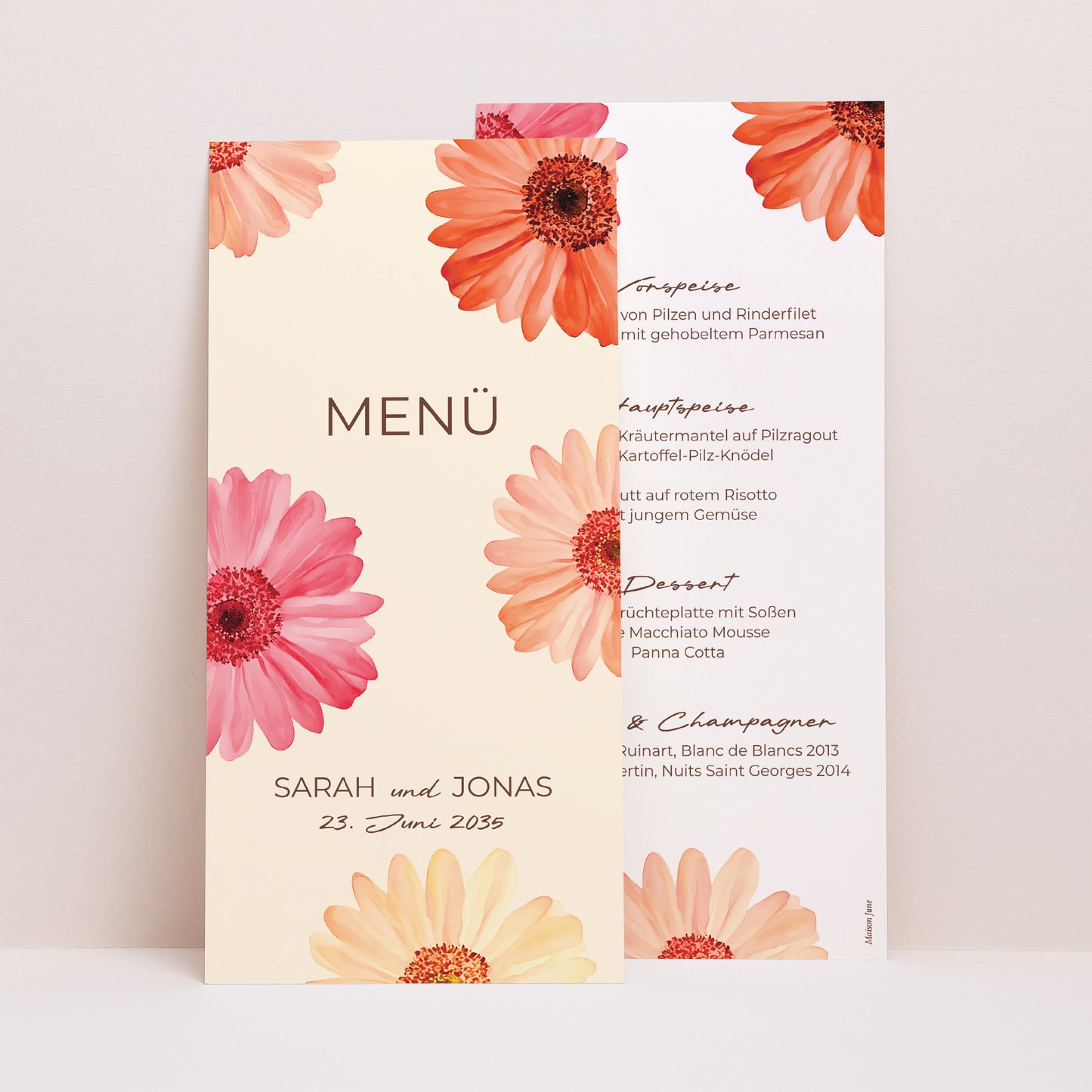 Menükarte Hochzeit Panoramatisches Porträt Blütenflocken foto N° 1