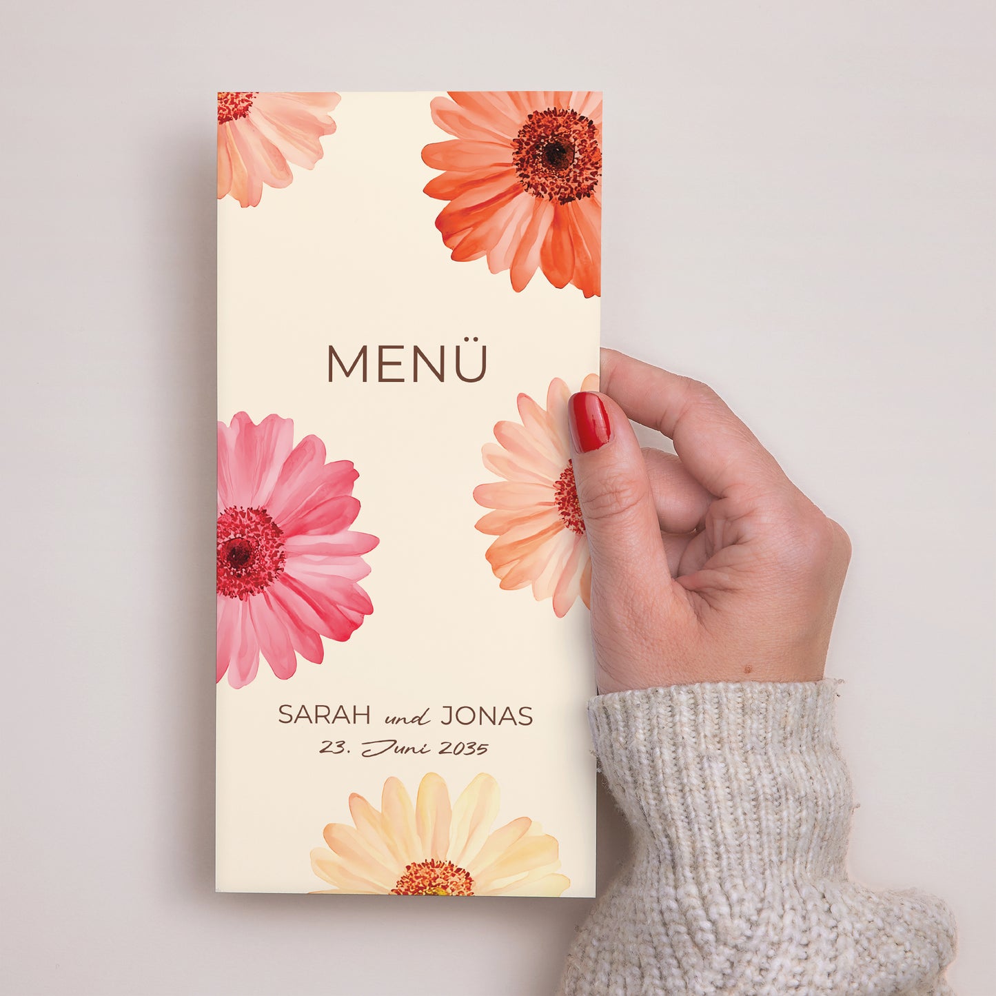 Menükarte Hochzeit Panoramatisches Porträt Blütenflocken foto N° 2