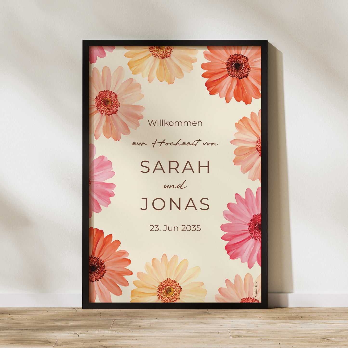 Begrüßungstafel Hochzeit Porträt 60 x 90 cm Blütenflocken foto N° 1