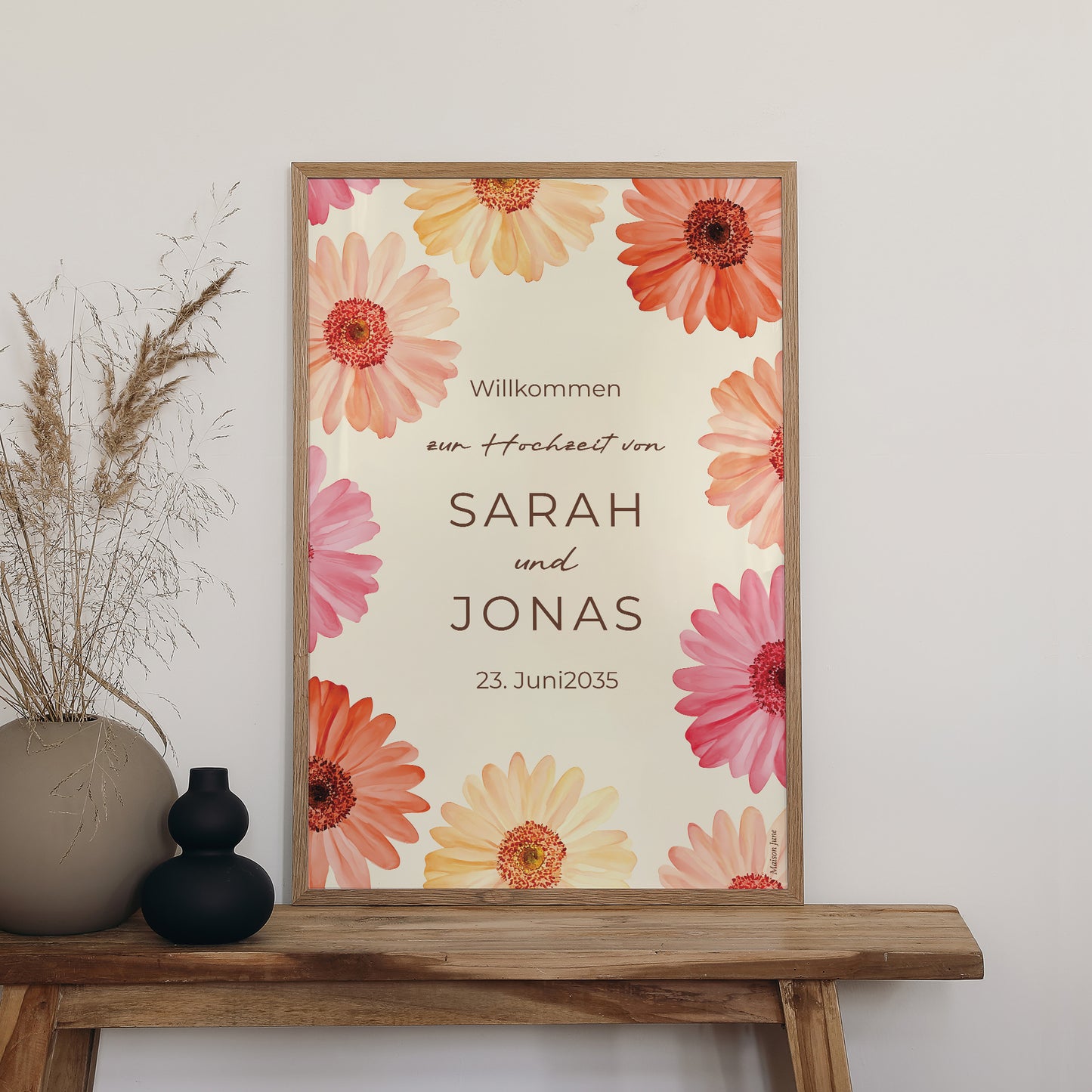 Begrüßungstafel Hochzeit Porträt 60 x 90 cm Blütenflocken foto N° 2