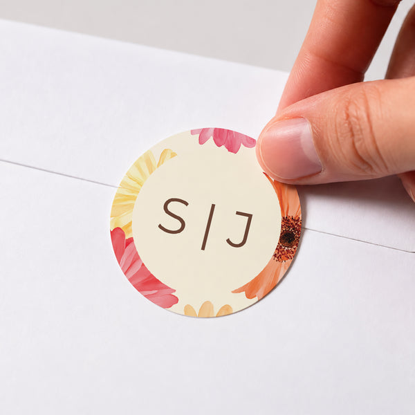 Sticker Hochzeit Rund Blütenflocken foto