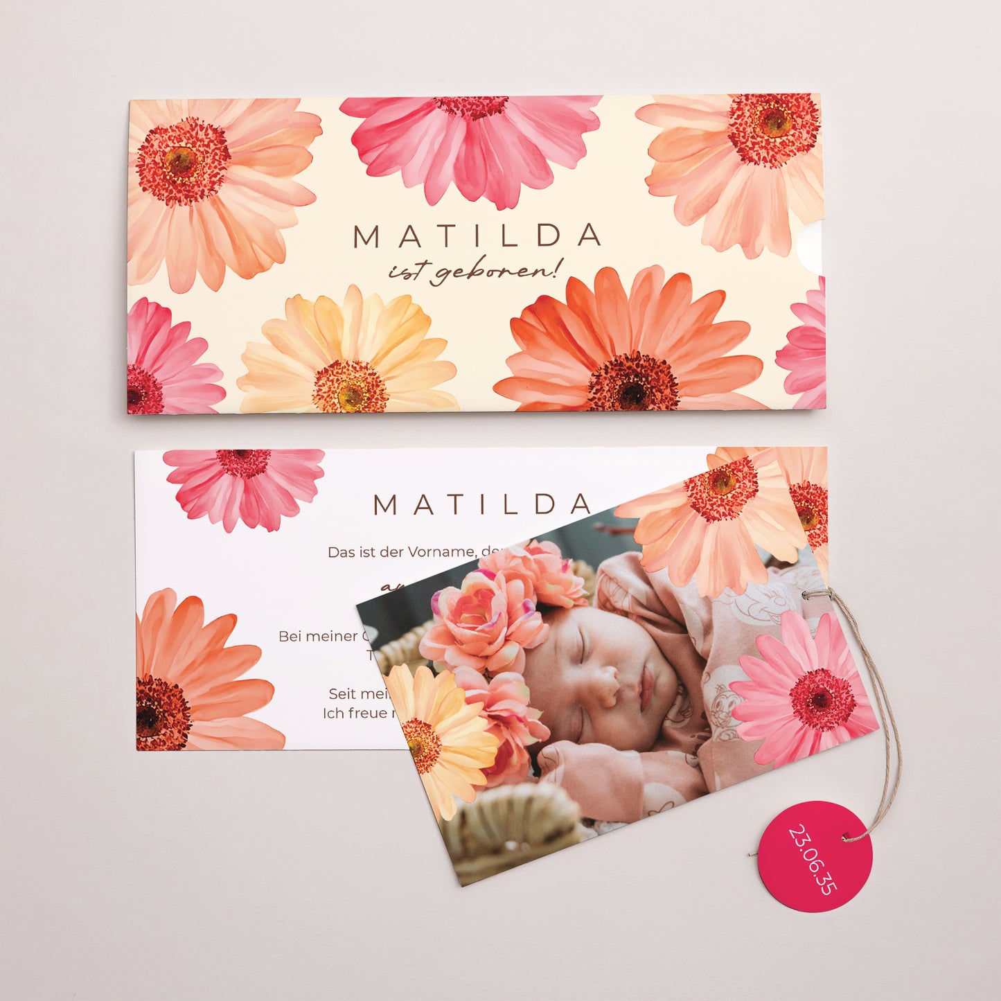 Geburtskarten Mappe 2 Karten, Etikett Ein Herz in Blumen foto N° 3