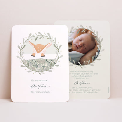 Geburtskarten Porträt, abgerundete Kanten Sanfte Lichtung foto N° 1