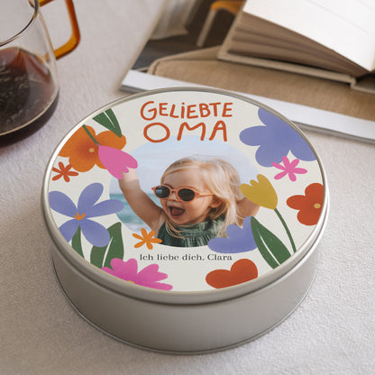 Metalldose Objekte runde, mit Schokolade gefüllt Oma in Gold foto N° 2