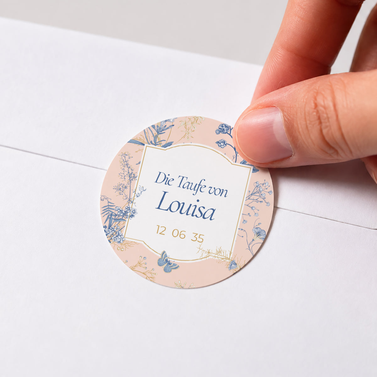 Sticker Taufe Rund Ein blühender Moment foto