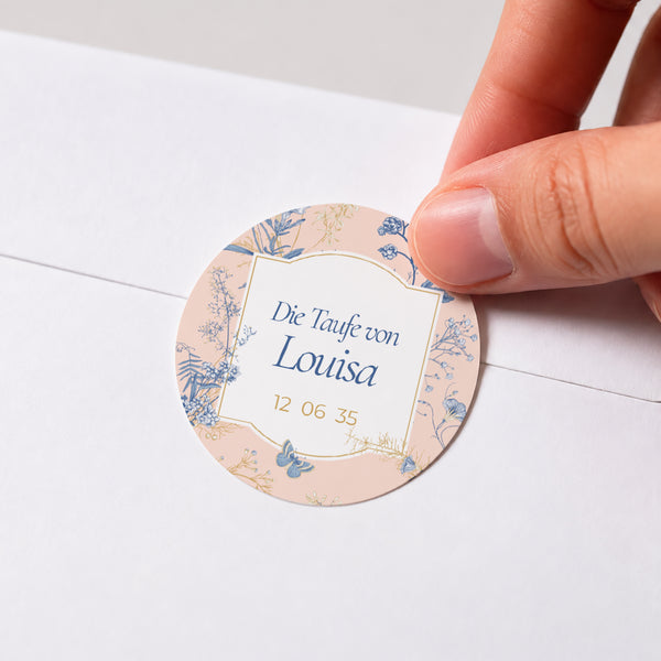Sticker Taufe Rund Ein blühender Moment foto