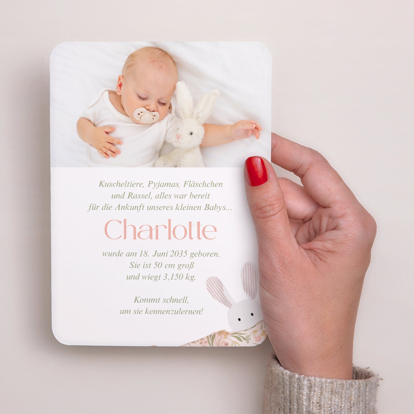 Geburtskarten Porträt, abgerundete Kanten Unter den Laken foto N° 3