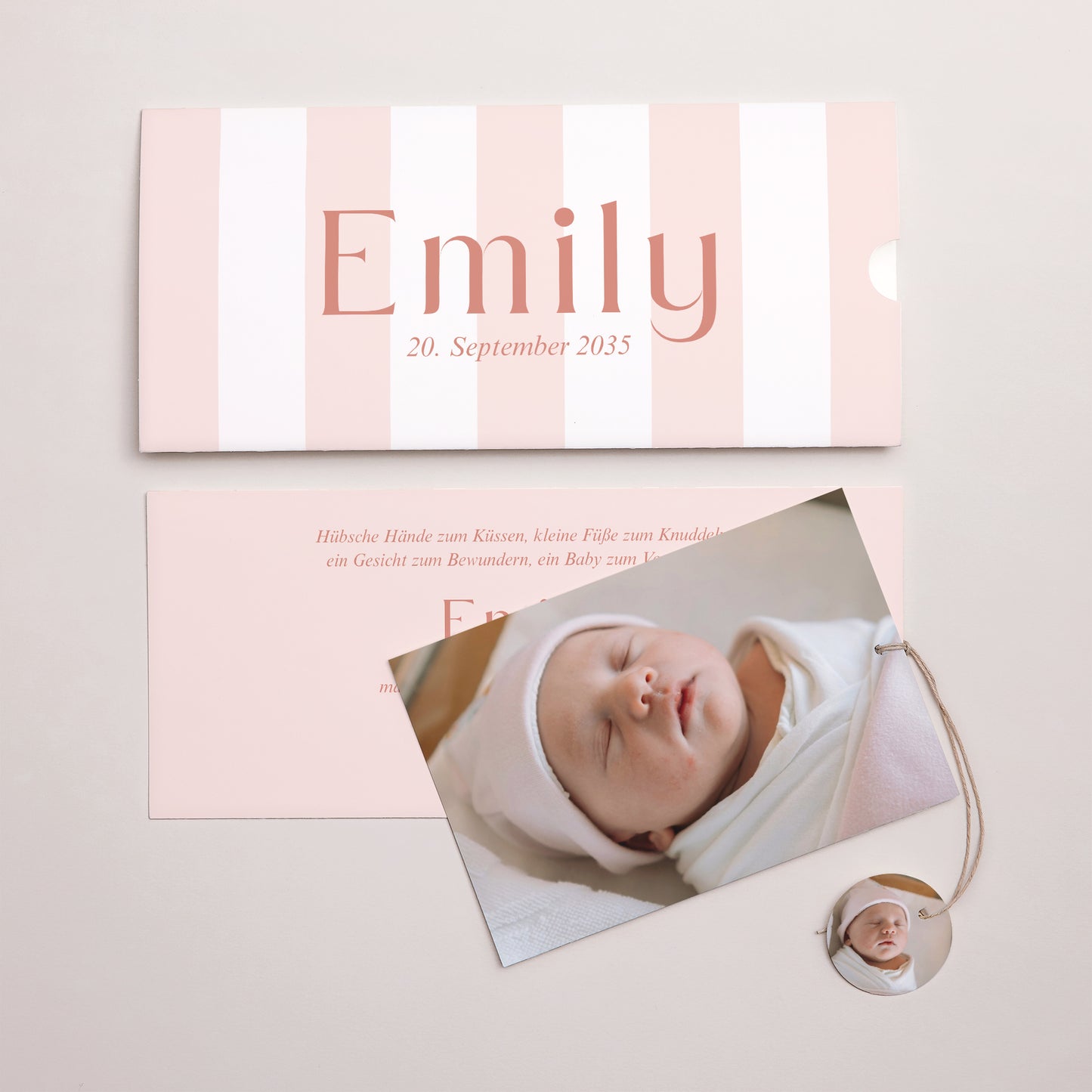 Geburtskarten Mappe 2 Karten, Etikett Das Leben in Rosa foto N° 3