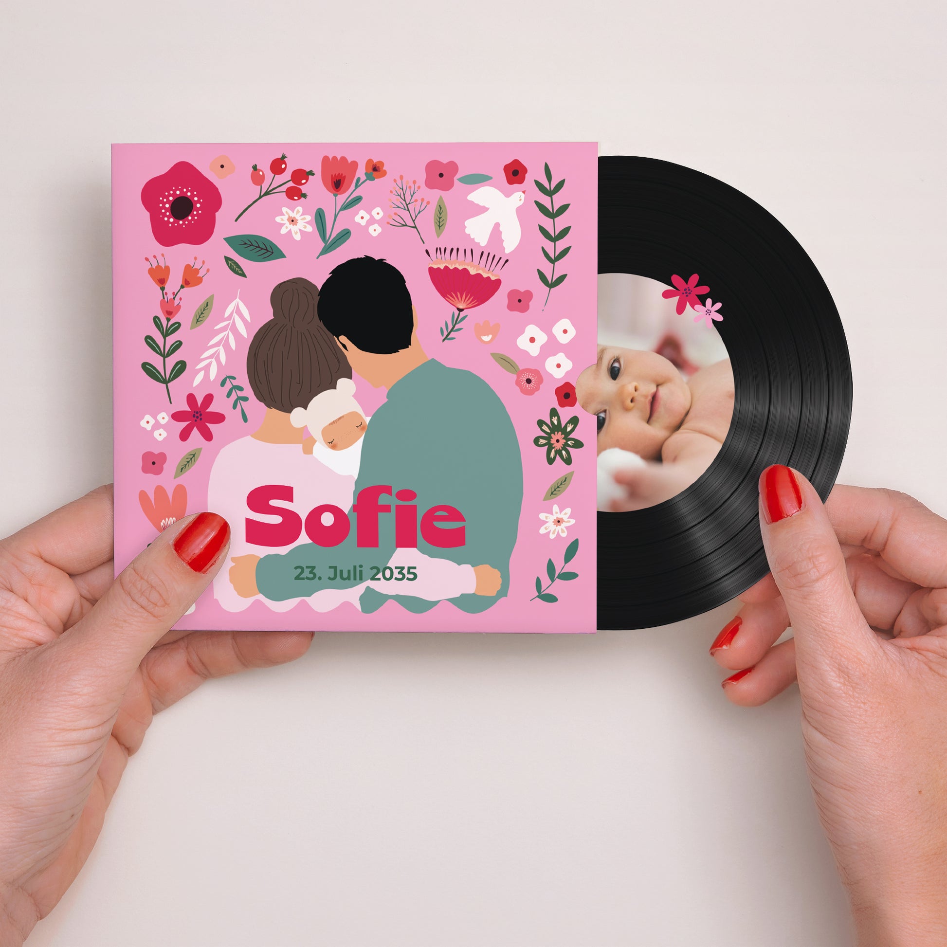 Geburtskarten Schallplattenhülle Blühende Liebe foto N° 2