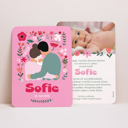 Geburtskarten Porträt, abgerundete Kanten Blühende Liebe foto N° 1