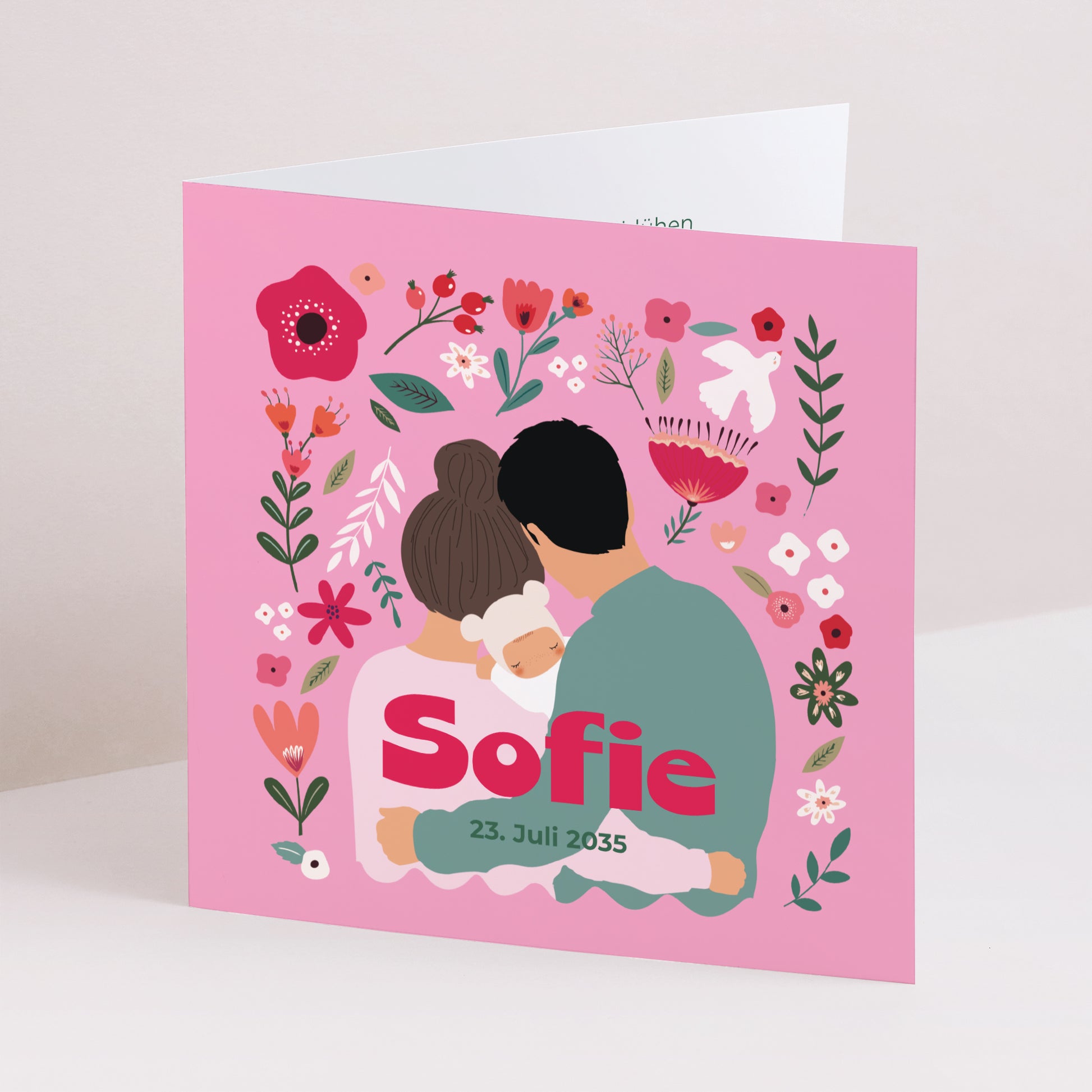 Geburtskarten Doppelflügelfenster Blühende Liebe foto N° 1