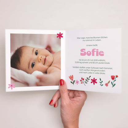 Geburtskarten Doppelflügelfenster Blühende Liebe foto N° 2