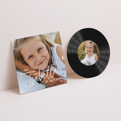 Einladungskarte Kommunion Schallplattenhülle Die Melodie des Herzens foto N° 1
