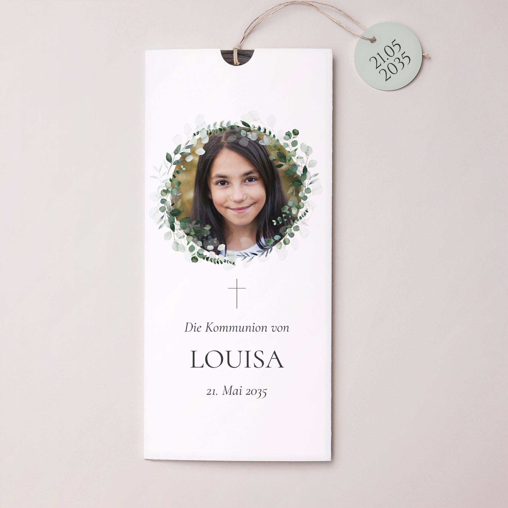 Einladungskarte Kommunion Portrait-Hülle 2 Karten, Etikett Lichtweg foto N° 1