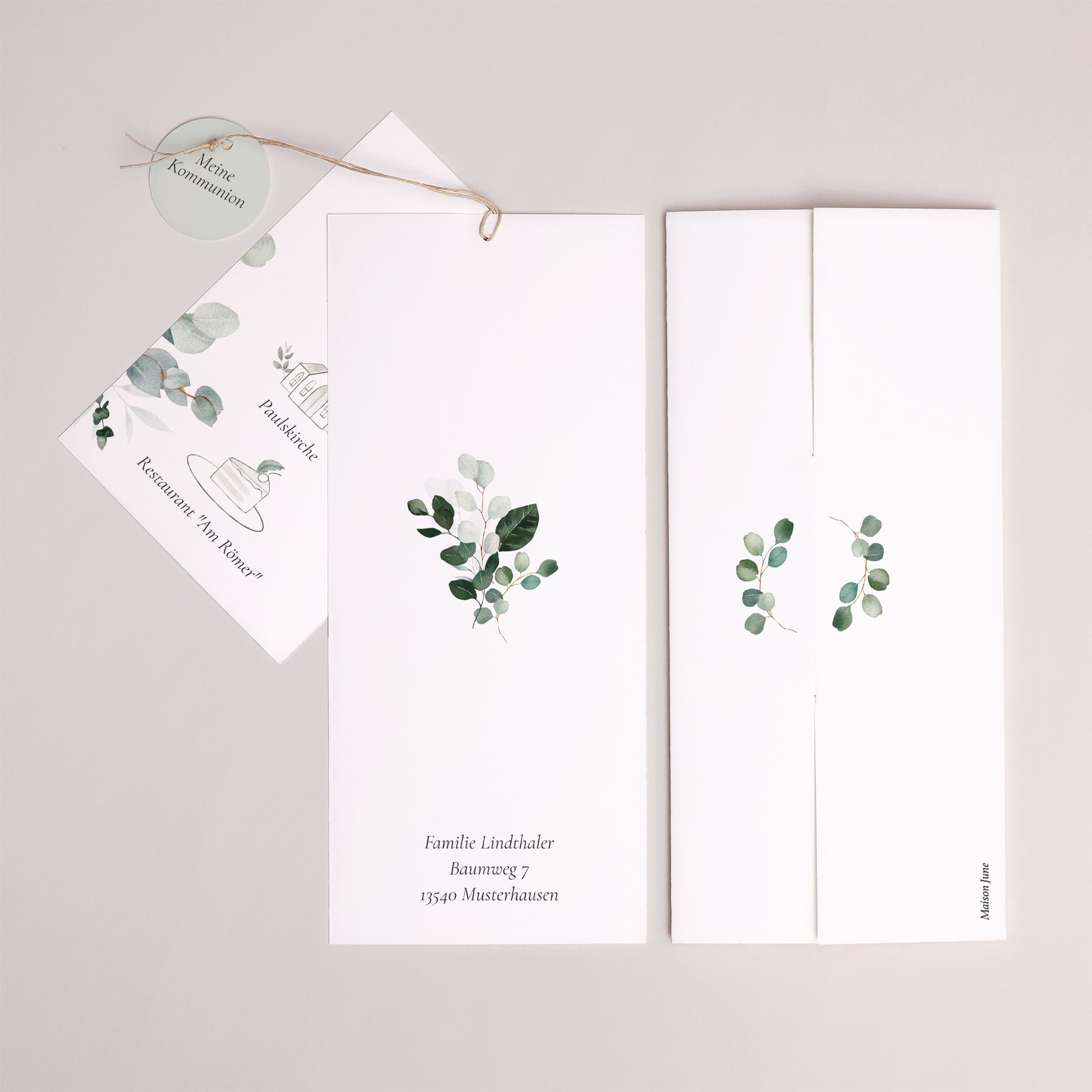 Einladungskarte Kommunion Portrait-Hülle 2 Karten, Etikett Lichtweg foto N° 4