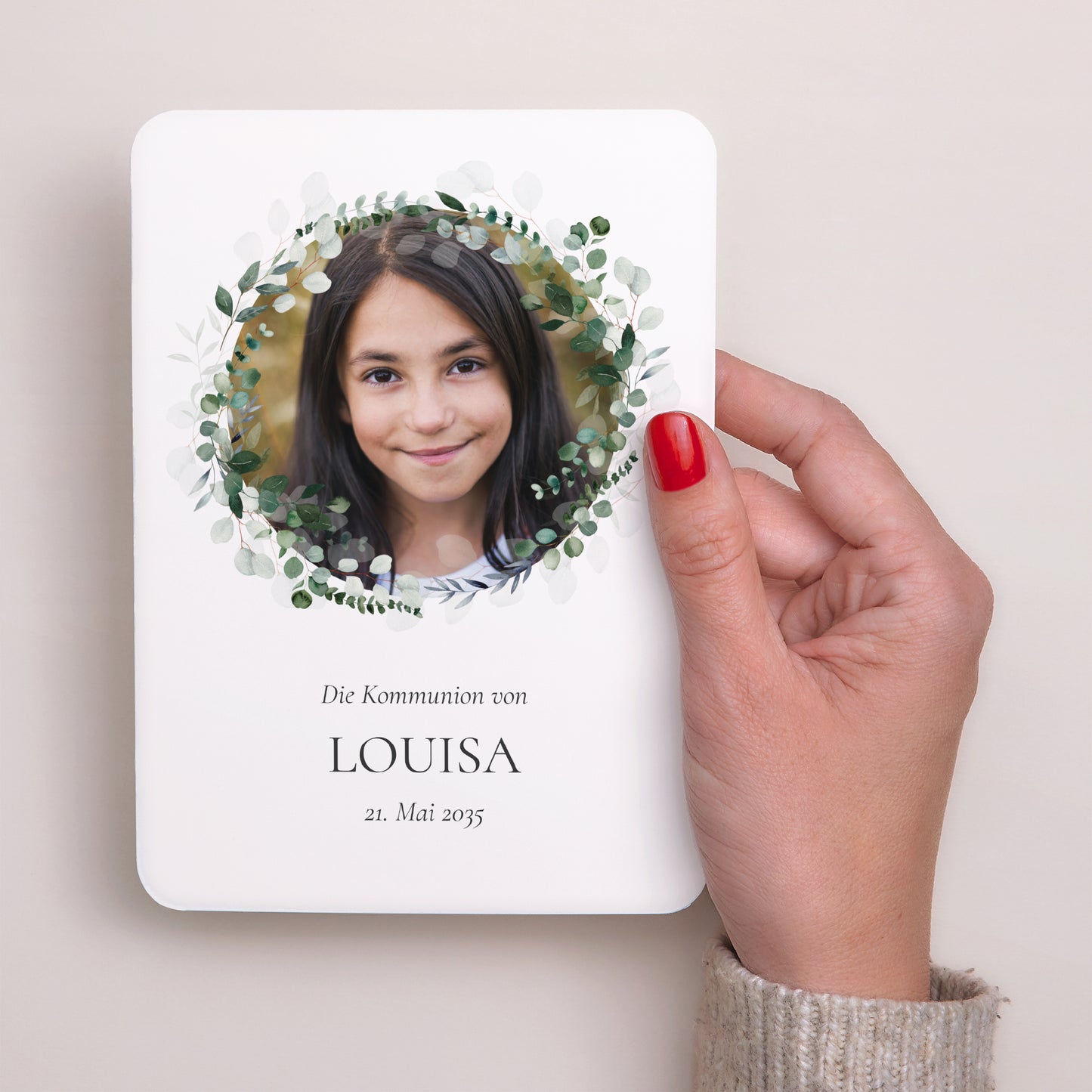 Einladungskarte Kommunion Porträt, abgerundete Kanten Lichtweg foto N° 2