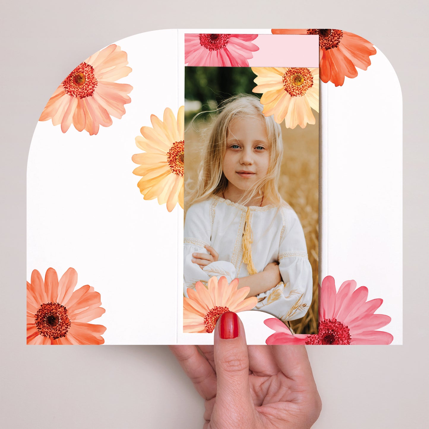 Einladungskarte Kommunion Tasche, 2 Karten, runden Etikett Lichtblüten foto N° 2