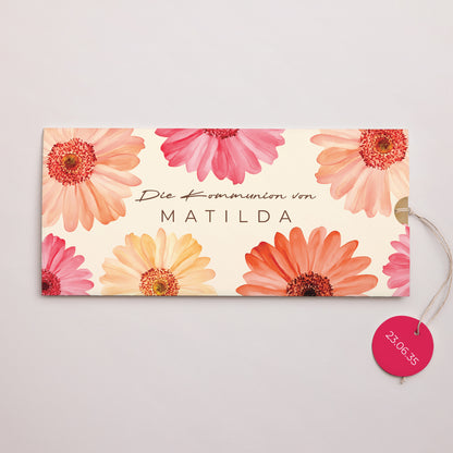 Einladungskarte Kommunion Mappe 2 Karten, Etikett Lichtblüten foto N° 1