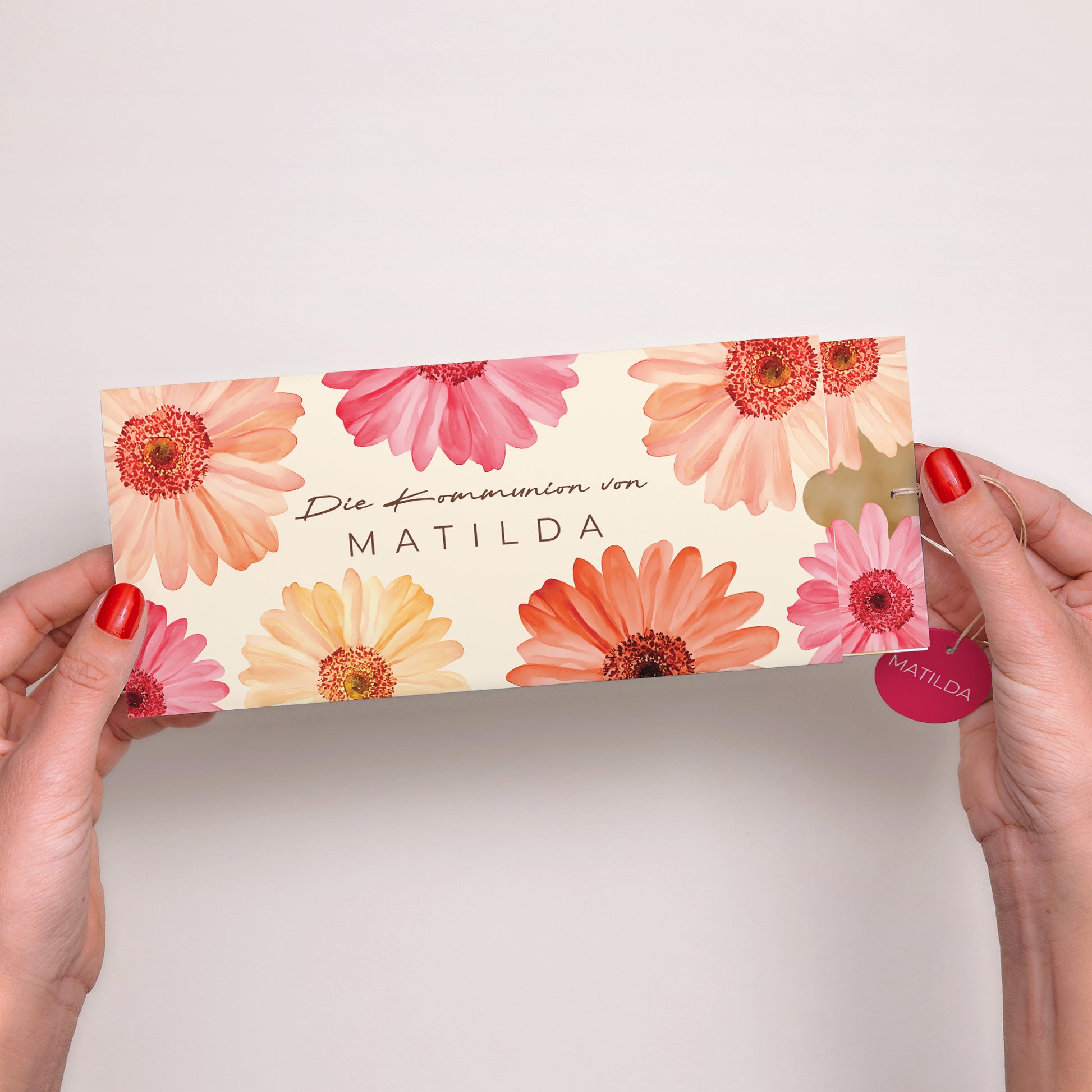 Einladungskarte Kommunion Mappe 2 Karten, Etikett Lichtblüten foto N° 2