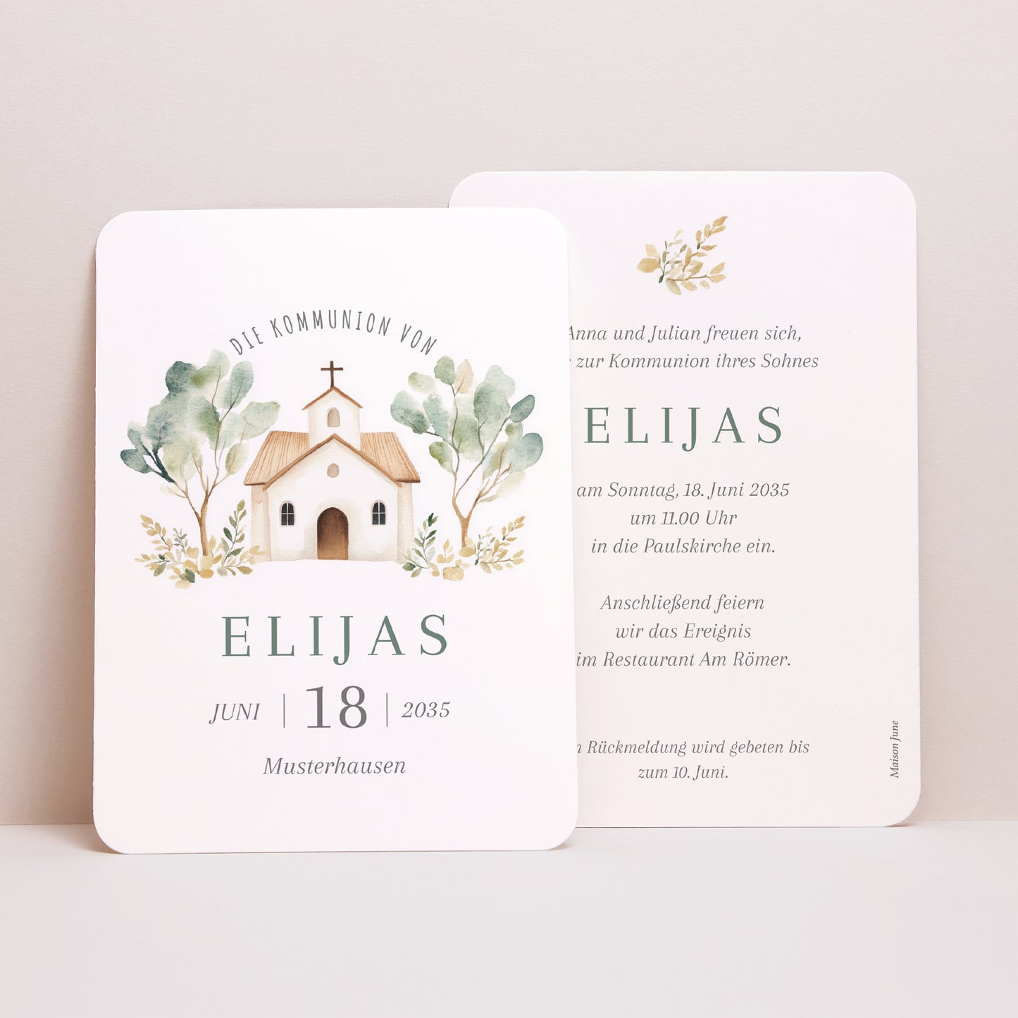 Einladungskarte Kommunion Porträt, abgerundete Kanten Das Haus des Lichts foto N° 1