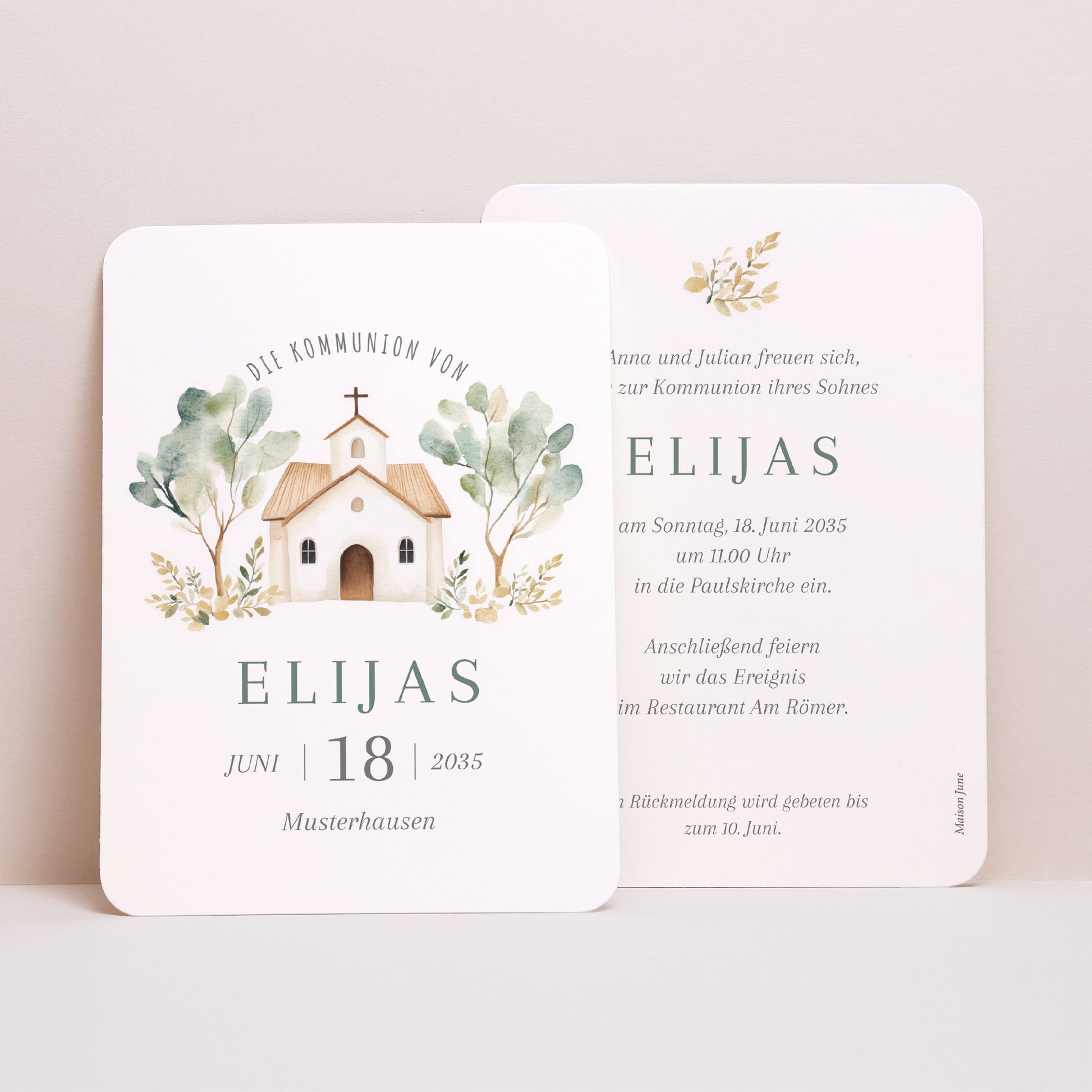 Einladungskarte Kommunion Porträt, abgerundete Kanten Das Haus des Lichts foto N° 1