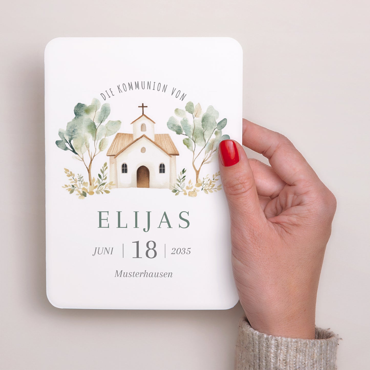 Einladungskarte Kommunion Porträt, abgerundete Kanten Das Haus des Lichts foto N° 2