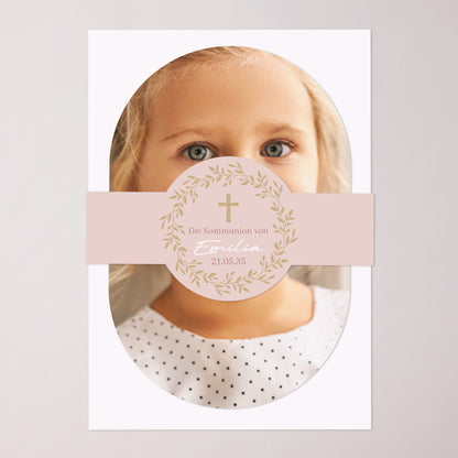 Einladungskarte Kommunion Banner, 2 Karten Goldene Rosen Segnung foto N° 1