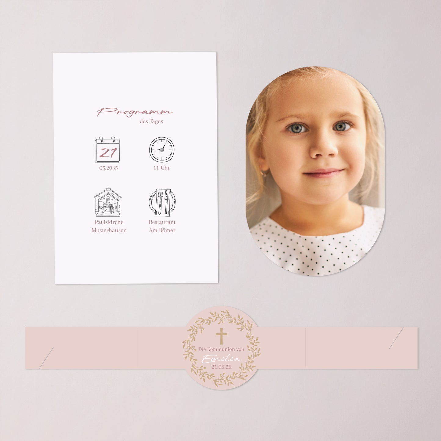 Einladungskarte Kommunion Banner, 2 Karten Goldene Rosen Segnung foto N° 3