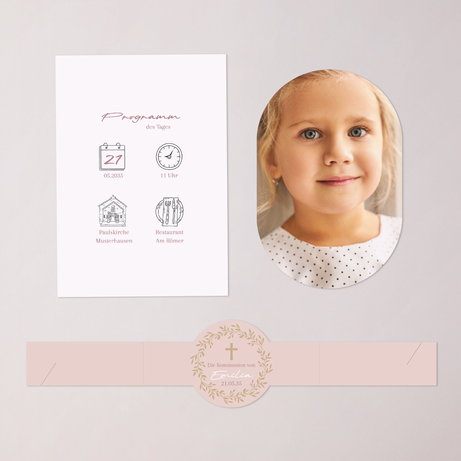 Einladungskarte Kommunion Banner, 2 Karten Goldene Rosen Segnung foto N° 3