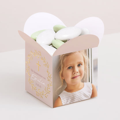 Geschenkbox Kommunion Schmetterlingsöffnung Goldene Rosen Segnung foto N° 1