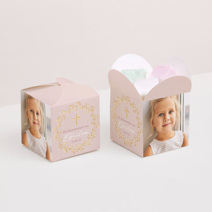 Geschenkbox Kommunion Schmetterlingsöffnung Goldene Rosen Segnung foto N° 2