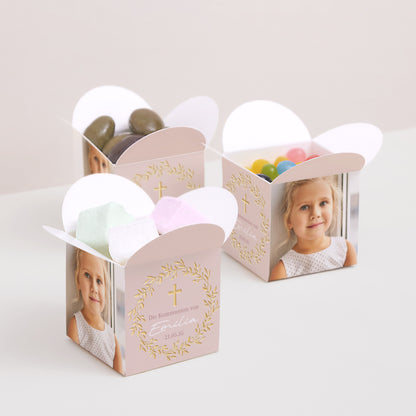 Geschenkbox Kommunion Schmetterlingsöffnung Goldene Rosen Segnung foto N° 3
