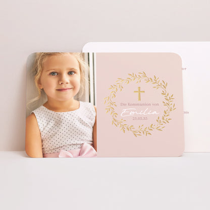 Einladungskarte Kommunion Landschaft, abgerundete Ränder Goldene Rosen Segnung foto N° 1